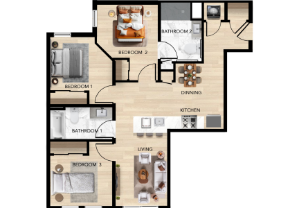 C1: 3 Bed, 2 Bath